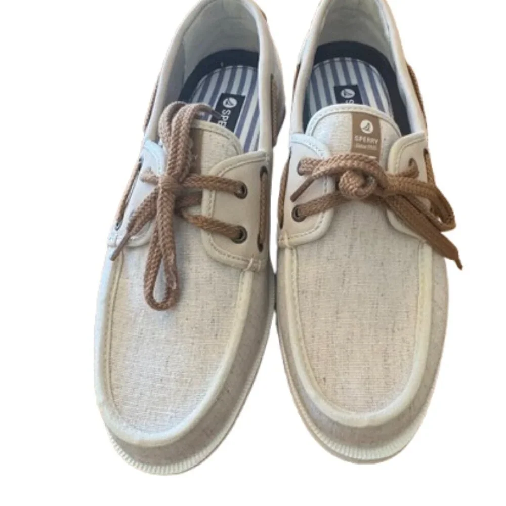 Sperry tan boat shoe original 2-eye model tan & beige canvas, Size 9 Tan New